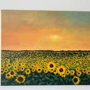 Sunset Sunflower field landscape painting